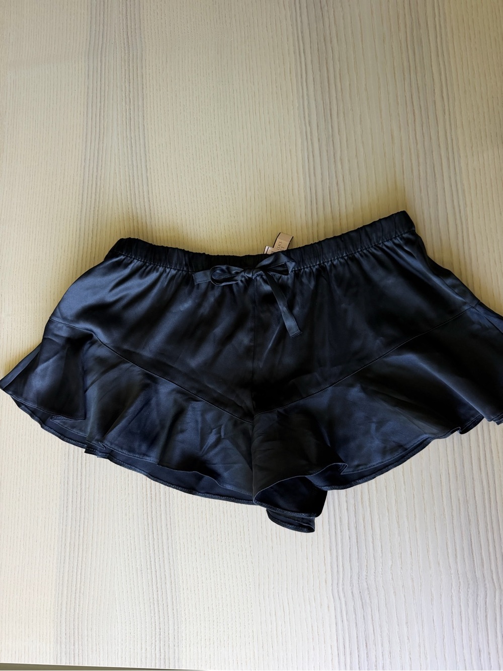 Victoria's Secret Black Satin Ruffle-Trim Lounge Shorts - size M